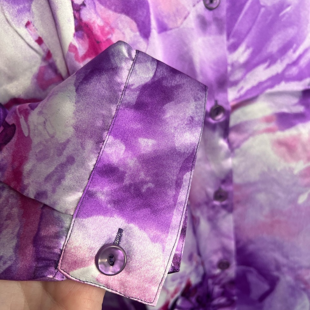 Susan Graver NWOT Purple Pink Floral Satin Button Down Blouse Women’s Plus 2X - Picture 5 of 8